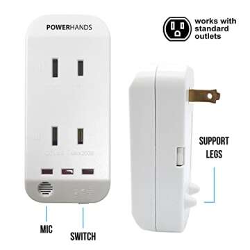 Power Hands | Clapping Light Control Noise Detecting Wireless Wall Outlet with a 3 Level Sensitivity Switch | Turns Appliances On/Off with Clapping Sound Sensor | 120V 200W 2 Outlet
