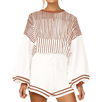 Gihuo Women's Knit Sweater Shorts Matching Set