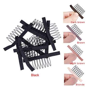100 pcs/lot Wig Combs for Making Wig Caps 7-teeth Wig Clips Steel Teeth with Cloth Wig Combs for Hai...