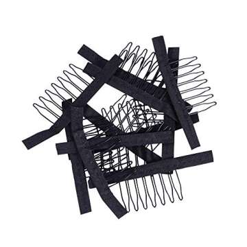 100 pcs/lot Wig Combs for Making Wig Caps 7-teeth Wig Clips Steel Teeth with Cloth Wig Combs for Hairpiece Caps Wig Accessories Tools Wig Clips for Wig (Black)