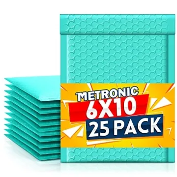 Metronic Bubble Mailer 6x10 Inch 25 Pack Usable Size 6x9" Teal Padded Envelopes Waterproof Cushionin...