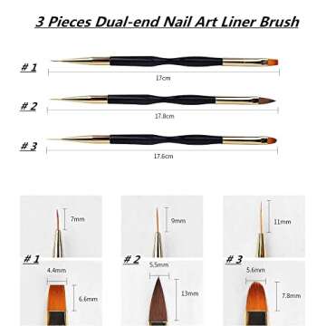 FULINJOY 3 Pcs Nail Drawing Pen, Dual End Nail Art Pen Brush Acrylic Round Flat Painting Drawing Lin...