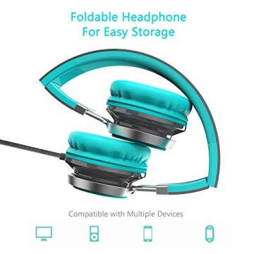 ELECDER i39 Headphones with Microphone Foldable Lightweight Adjustable On Ear Headsets with 3.5mm Jack for Cellphones Computer MP3/4 Kindle School (Mint/Gray)