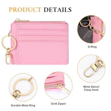 Sodsay RFID Wallet Women Card Case Slim Front Pocket Wallet for Women Credit Card Holder with Keychain(CH Pink)