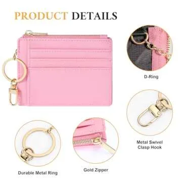 Sodsay RFID Wallet Women Card Case Slim Front Pocket Wallet for Women Credit Card Holder with Keychain(CH Pink)