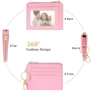 Sodsay RFID Wallet Women Card Case Slim Front Pocket Wallet for Women Credit Card Holder with Keychain(CH Pink)