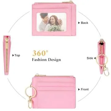 Sodsay RFID Wallet Women Card Case Slim Front Pocket Wallet for Women Credit Card Holder with Keychain(CH Pink)