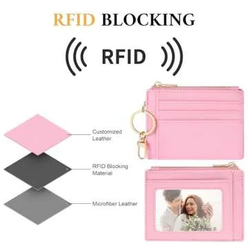 Sodsay RFID Wallet Women Card Case Slim Front Pocket Wallet for Women Credit Card Holder with Keychain(CH Pink)