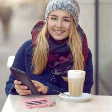 Sodsay RFID Wallet Women Card Case Slim Front Pocket Wallet for Women Credit Card Holder with Keychain(CH Pink)