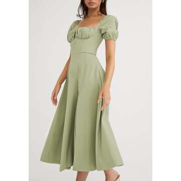 Linsery Midi Puff Sleeve Floral Dress for Women