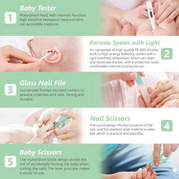 Baby Grooming Kit, 15 in 1 Portable Baby Safety Care Kit with Baby Brush and Comb Set Nail Clippers Nasal Aspirator etc for Nursery Newborn Infant Girl Boys Keep Clean Baby Essentials (Green)