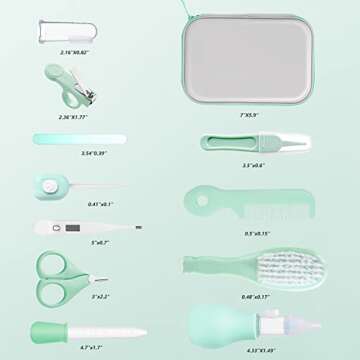 Baby Grooming Kit, 15 in 1 Portable Baby Safety Care Kit with Baby Brush and Comb Set Nail Clippers Nasal Aspirator etc for Nursery Newborn Infant Girl Boys Keep Clean Baby Essentials (Green)