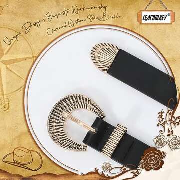 LEACOOLKEY Vintage Western Leather Belt for Women - Adjustable Waist Belt for Jeans and Dress