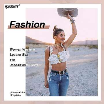 Stylish LEACOOLKEY Western Leather Belt for Women