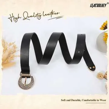 Stylish LEACOOLKEY Western Leather Belt for Women