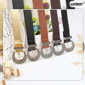 Stylish LEACOOLKEY Western Leather Belt for Women