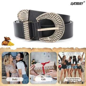 Stylish LEACOOLKEY Western Leather Belt for Women