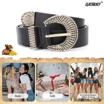 Stylish LEACOOLKEY Western Leather Belt for Women