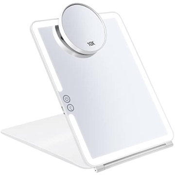 KEDSUM Rechargeable Lighted Makeup Mirror with Cover, LED Travel Mirror with Lights, Compact Vanity ...