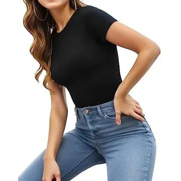 MANGOPOP Women's Comfortable Stretch Round Neck Bodysuit