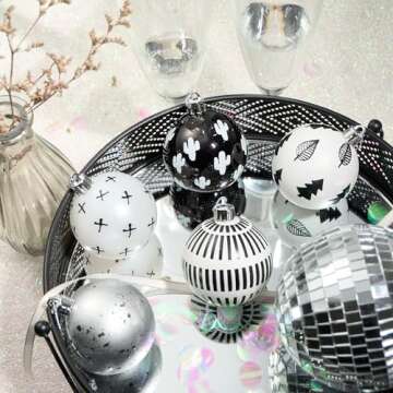 DecorbyHannah Christmas Tree Ornaments, 20ct 60mm Black White Christmas Ball Ornaments for Xmas Tree...