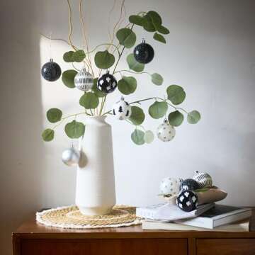 DecorbyHannah Christmas Tree Ornaments, 20ct 60mm Black White Christmas Ball Ornaments for Xmas Tree Decorations, Shatterproof Decorative Boho Aztec Christmas Ornaments Set for Modern Home Décor