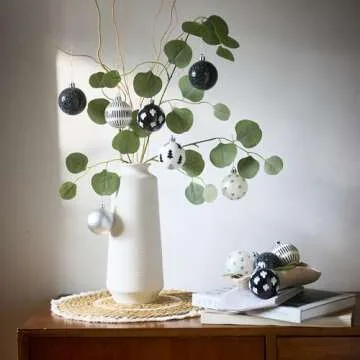 DecorbyHannah Christmas Tree Ornaments, 20ct 60mm Black White Christmas Ball Ornaments for Xmas Tree Decorations, Shatterproof Decorative Boho Aztec Christmas Ornaments Set for Modern Home Décor