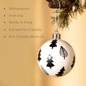 DecorbyHannah Christmas Tree Ornaments, 20ct 60mm Black White Christmas Ball Ornaments for Xmas Tree Decorations, Shatterproof Decorative Boho Aztec Christmas Ornaments Set for Modern Home Décor