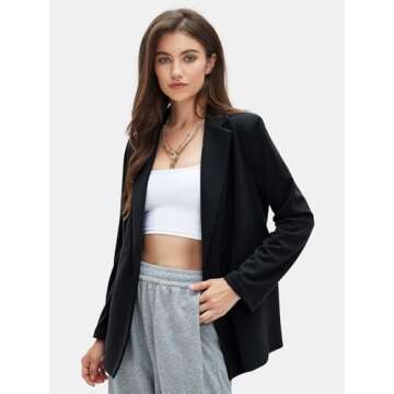 EXLURA Women's Business Casual Blazers - Knit Lapel Work Jackets