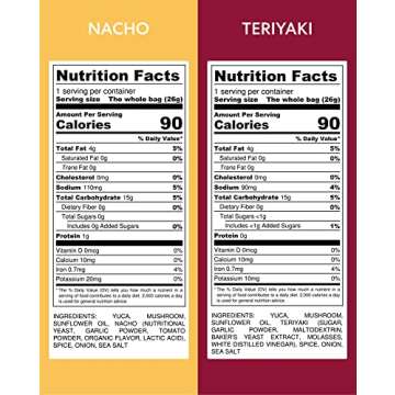 SNACKLINS Plant Based Crisps, Low Calorie Snacks, Vegan, Gluten-Free, Grain-Free, Healthy, Crunchy, Puffed Snack - Teriyaki & Nacho Variety Pack, 0.9oz (Pack of 12)