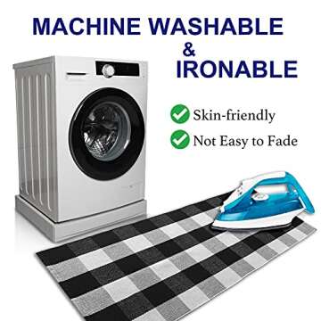 VUDECO Black and White Buffalo Plaid Rug 23.5" x 52"