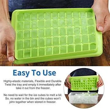 ARTLEO Ice Cube Tray with Lid & Bin for Freezer, Easy Release 55 Nugget Ice Tray with Cover, Storage Container, Scoop. Small Ice Cube Maker Tray & Mold. Flexable Durable Plastic, BPA Free, 1 Tier