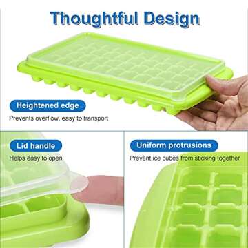 ARTLEO Ice Cube Tray with Lid & Bin for Freezer, Easy Release 55 Nugget Ice Tray with Cover, Storage Container, Scoop. Small Ice Cube Maker Tray & Mold. Flexable Durable Plastic, BPA Free, 1 Tier