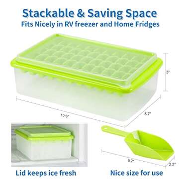 ARTLEO Ice Cube Tray with Lid & Bin for Freezer, Easy Release 55 Nugget Ice Tray with Cover, Storage Container, Scoop. Small Ice Cube Maker Tray & Mold. Flexable Durable Plastic, BPA Free, 1 Tier