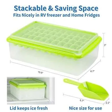 ARTLEO Ice Cube Tray with Lid & Bin for Freezer, Easy Release 55 Nugget Ice Tray with Cover, Storage Container, Scoop. Small Ice Cube Maker Tray & Mold. Flexable Durable Plastic, BPA Free, 1 Tier