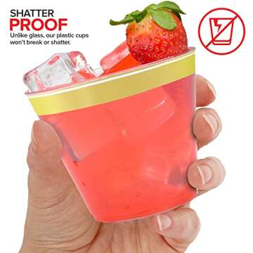 Stock Your Home 9 oz Gold-Rim Disposable Plastic Cups (100 Pack) Elegant Tumblers Glasses for Parties, Weddings, Holidays, Dessert Tumbler, Bulk Drinking Cup for Fruit Punch, Cocktails, Wine