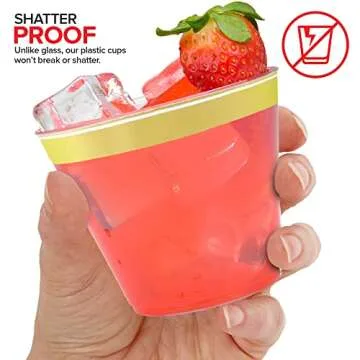 Stock Your Home 9 oz Gold-Rim Disposable Plastic Cups (100 Pack) Elegant Tumblers Glasses for Parties, Weddings, Holidays, Dessert Tumbler, Bulk Drinking Cup for Fruit Punch, Cocktails, Wine