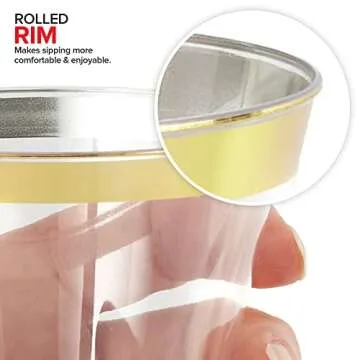 Stock Your Home 9 oz Gold-Rim Disposable Plastic Cups (100 Pack) Elegant Tumblers Glasses for Parties, Weddings, Holidays, Dessert Tumbler, Bulk Drinking Cup for Fruit Punch, Cocktails, Wine