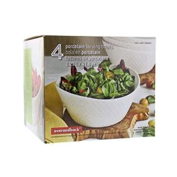 Over and Back 4-Piece ‘What a Dish’ Porcelain Serving Bowls Set w/ Diamond Pattern Design – Microwave, Dishwasher & Oven Safe – Decorative Pieces Great for Appetizers, Sides or Dinner Portions, White