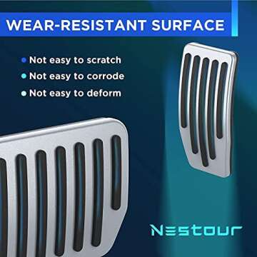 Nestour Tesla 2016-2025 Model 3 Model Y Foot Pedal Pad Replacement, Auto Aluminum Pedal Covers Accessories, Non-Slip Accelerator Brake Foot Rest Pedal Extenders (Set of 2)
