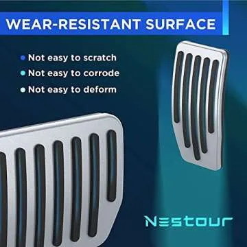 Nestour Tesla 2016-2025 Model 3 Model Y Foot Pedal Pad Replacement, Auto Aluminum Pedal Covers Accessories, Non-Slip Accelerator Brake Foot Rest Pedal Extenders (Set of 2)