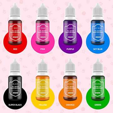 Upgraded Oil Based Food Dye Coloring for Chocolate Candy Cake - DaCool Edible Food Coloring for Cake Decorating Baking Cake Color for Cookie Icing Frosting Fondant Meringues - .35 Fl.Oz Bottles