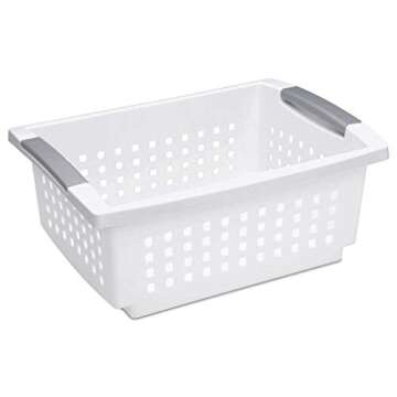Sterilite 16628006 Medium Stacking Basket, White Basket w/ Titanium Accents, 6-Pack