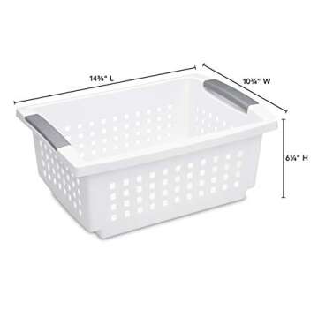 Sterilite 16628006 Medium Stacking Basket, White Basket w/ Titanium Accents, 6-Pack