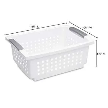 Sterilite 16628006 Medium Stacking Basket, White Basket w/ Titanium Accents, 6-Pack