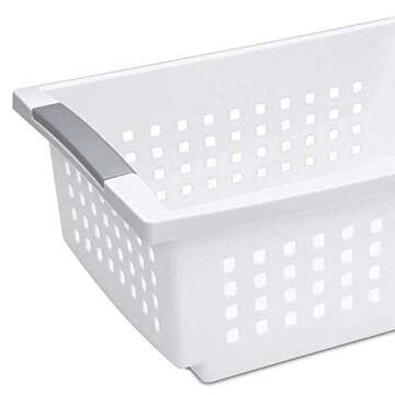Sterilite 16628006 Medium Stacking Basket, White Basket w/ Titanium Accents, 6-Pack