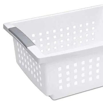 Sterilite 16628006 Medium Stacking Basket, White Basket w/ Titanium Accents, 6-Pack