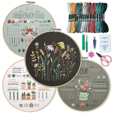 ETSPIL 4 Pack Embroidery Kit for Beginners & Adults - Learn 33 Stitch Techniques with Floral Pattern...