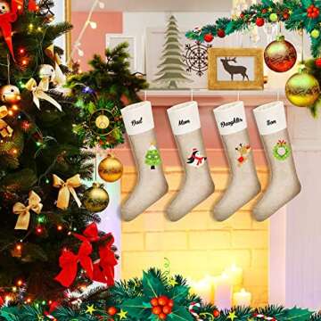 Zhanmai Burlap Christmas Stockings Bulk Xmas Fireplace Hanging Stockings DIY Stockings for Christmas Decoration DIY Craft Holiday Party Decor, 12 x 18 Inches(20 Pcs)