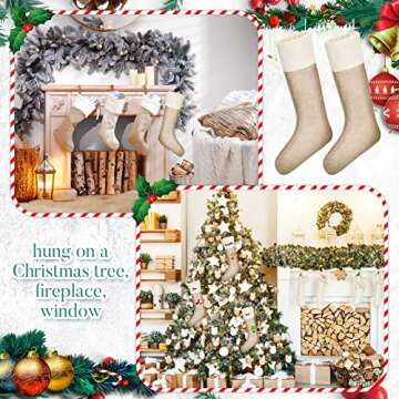 Zhanmai Burlap Christmas Stockings Bulk Xmas Fireplace Hanging Stockings DIY Stockings for Christmas Decoration DIY Craft Holiday Party Decor, 12 x 18 Inches(20 Pcs)